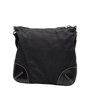 Prada black shoulder leather plate logo bag nylon triangle